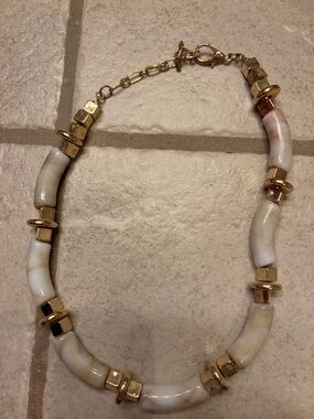 Gold and Cream Curved Bead Necklace - Women Jewelry